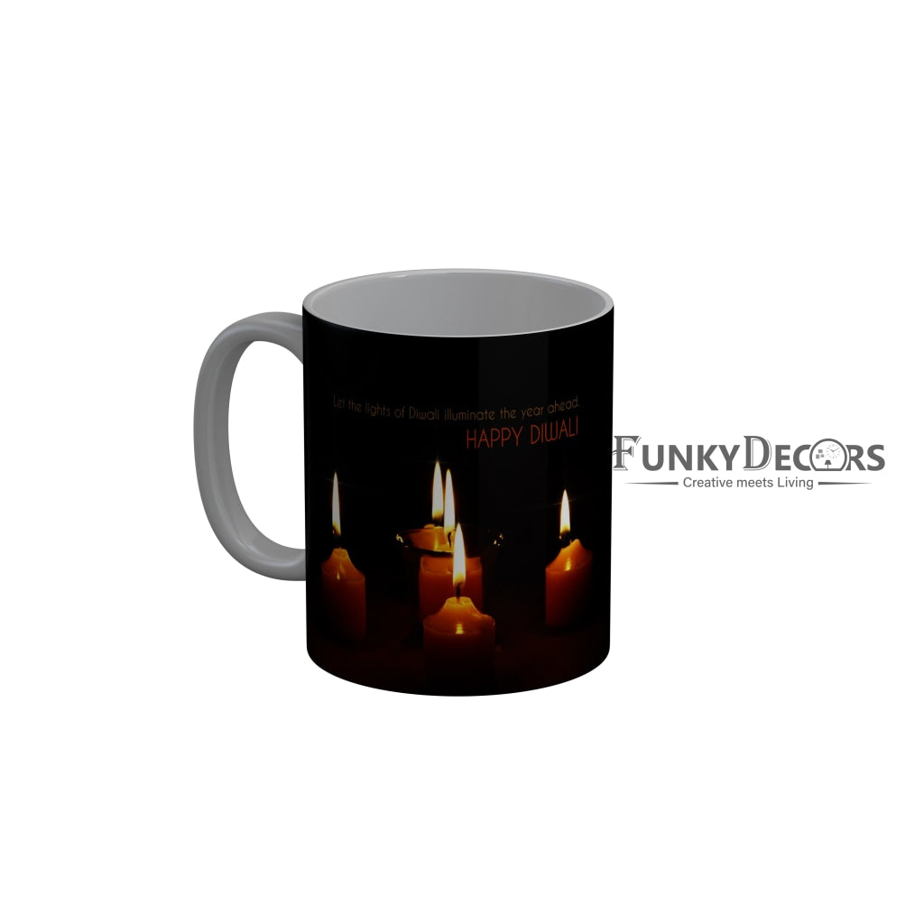 FunkyDecors Let the lights of diwali illuminate the year ahead Happy Diwali Ceramic Mug, 350 ML, Multicolor