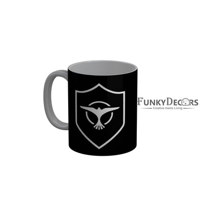 FunkyDecors Logo Black Ceramic Coffee Mug, 350 ml