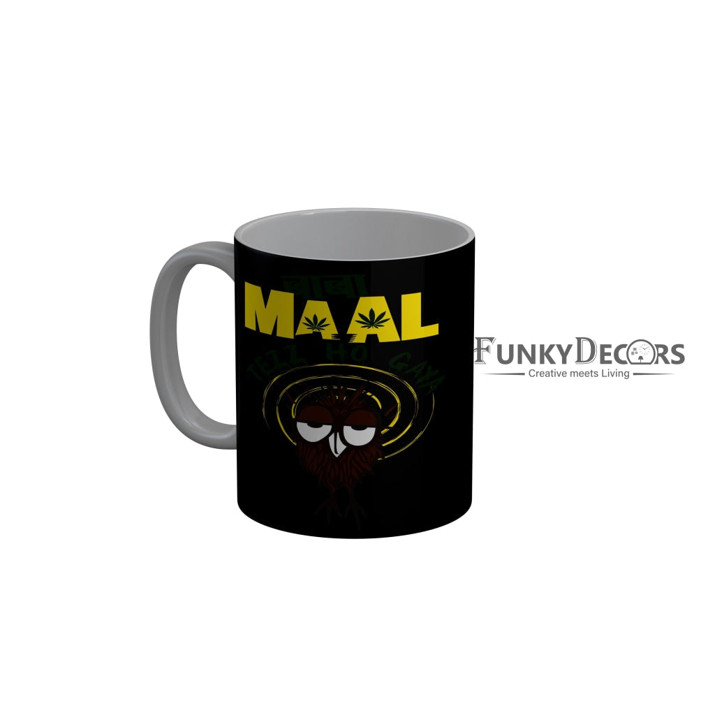 FunkyDecors Maal Black Funny Quotes Ceramic Coffee Mug, 350 ml
