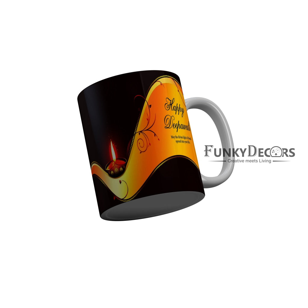 FunkyDecors May the divine light of diwali spread into your life Happy Deepawali Ceramic Mug, 350 ML, Multicolor