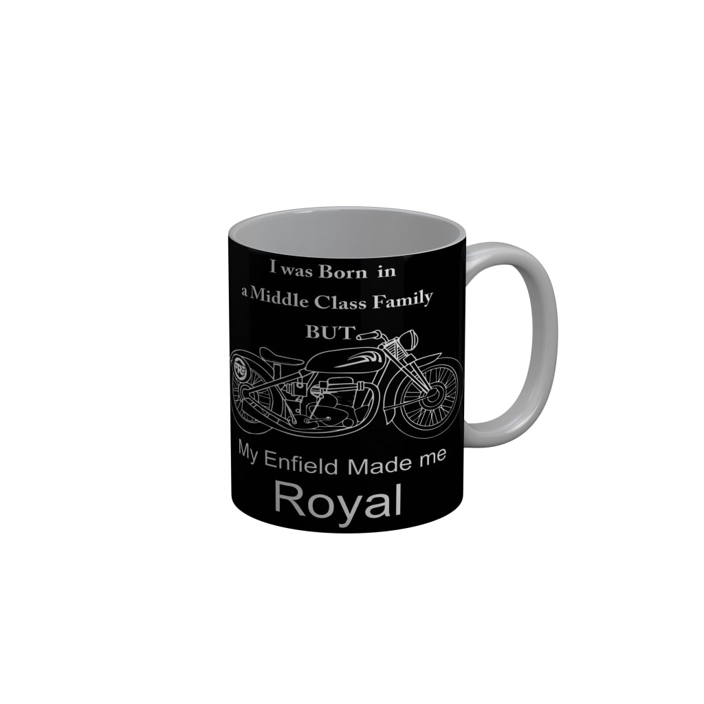 FunkyDecors My Enfield Made Me Royal Black Quotes Ceramic Coffee Mug, 350 ml