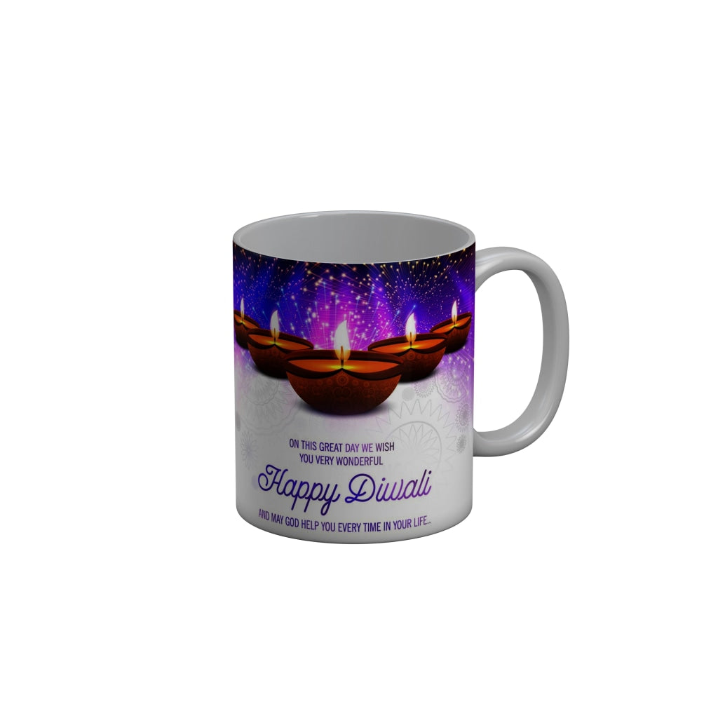 FunkyDecors On this great day we wish you very wonderful Happy Diwali Ceramic Mug, 350 ML, Multicolor