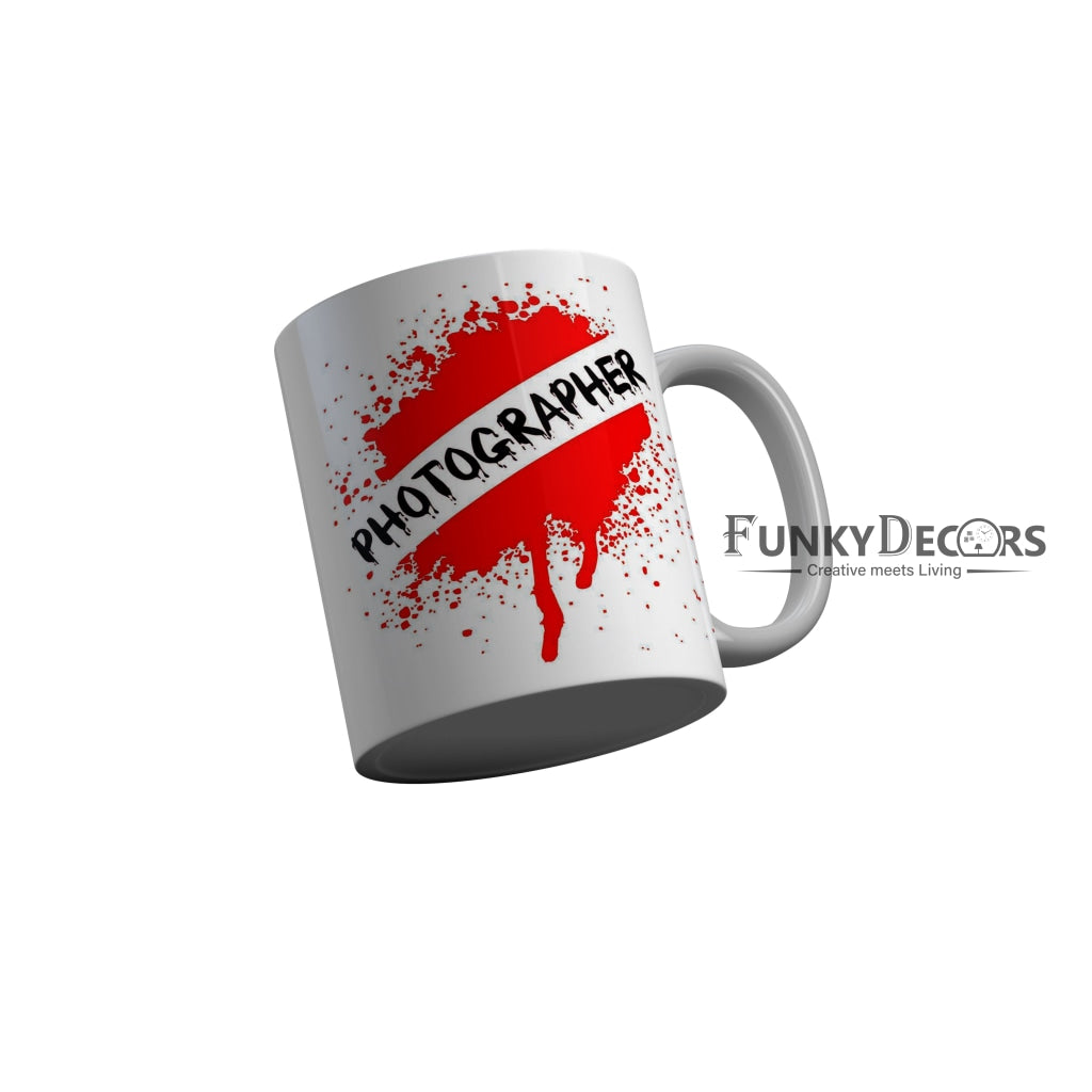 FunkyDecors Photographer White Quotes Ceramic Coffee Mug, 350 ml