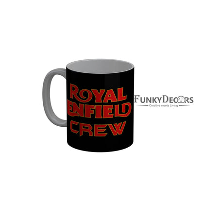 FunkyDecors Royal Enfield Crew Black Quotes Ceramic Coffee Mug, 350 ml