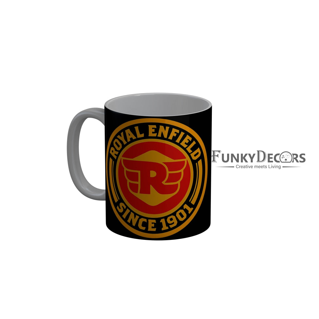 FunkyDecors Royal Enfield Since 1901 Black Ceramic Coffee Mug, 350 ml