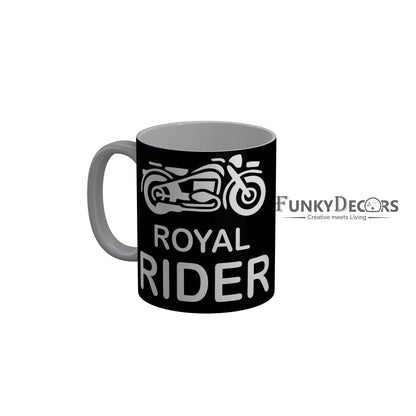 FunkyDecors Royal Rider Black Quotes Ceramic Coffee Mug, 350 ml