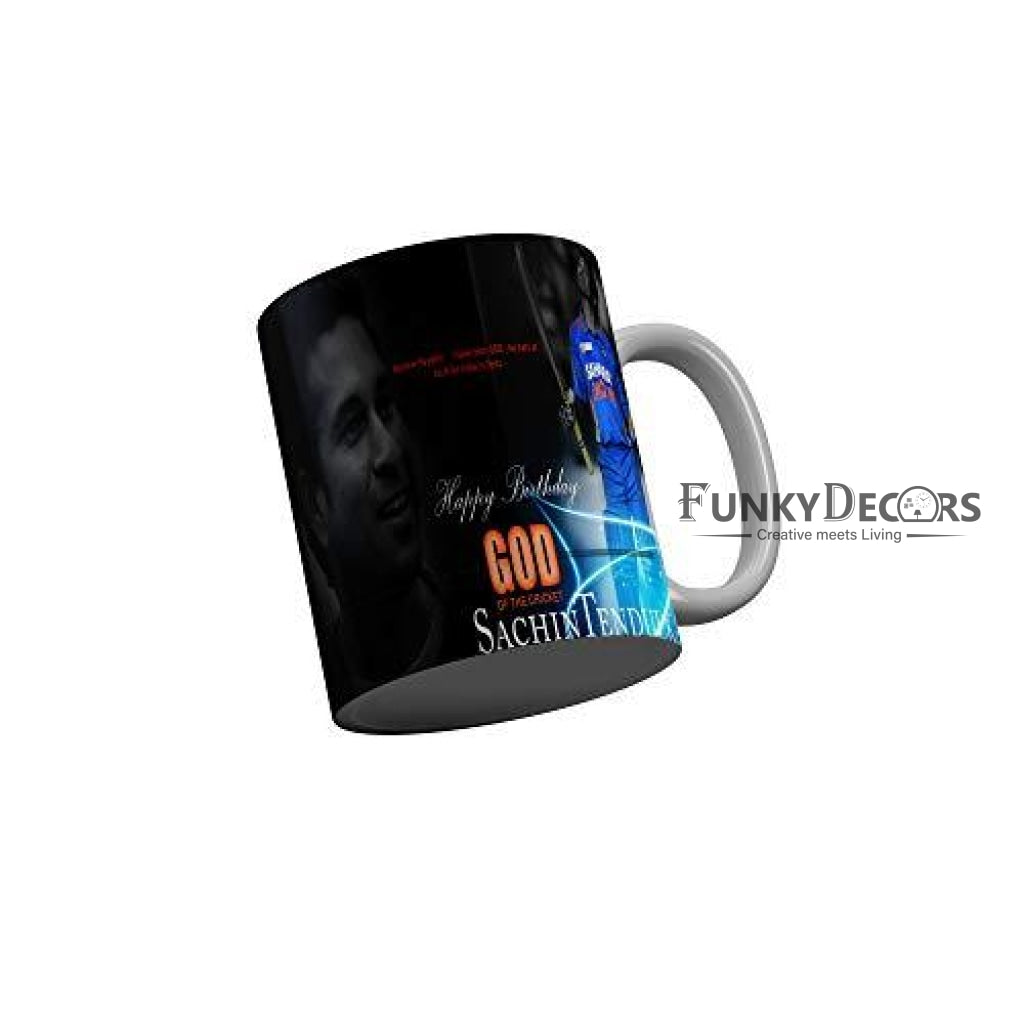 Funkydecors Sachion Tendulkar Indian Cricket Team Player Ceramic Mug 350 Ml Multicolor Mugs