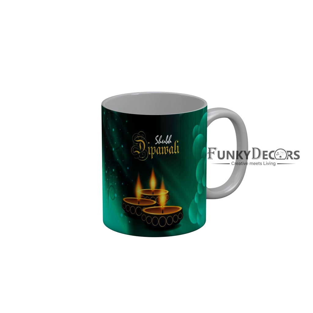 FunkyDecors Shubh Dipawali Special Diwali Ceramic Mug, 350 ML, Multicolor