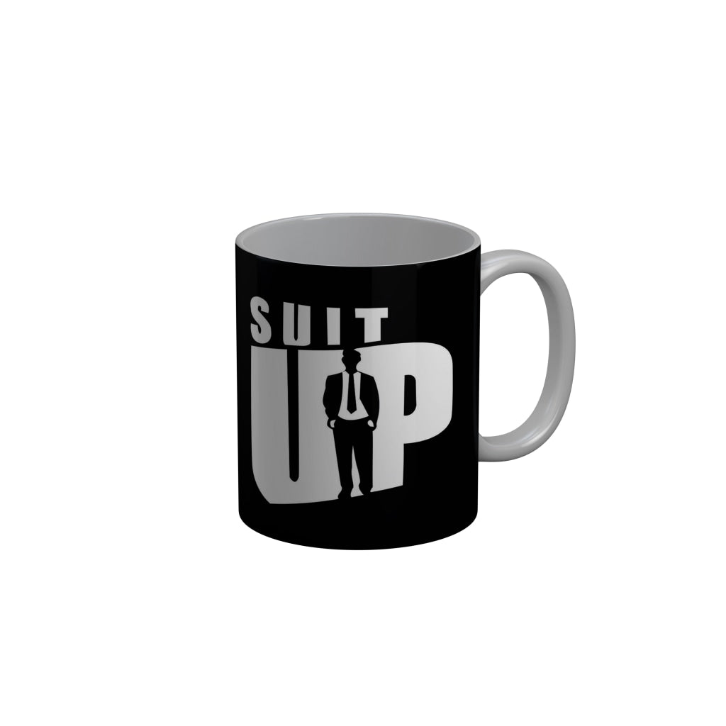FunkyDecors Suit Up Black Quotes Ceramic Coffee Mug, 350 ml