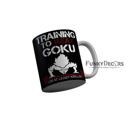FunkyDecors Training To Beat Goku Black Quotes Ceramic Coffee Mug, 350 ml