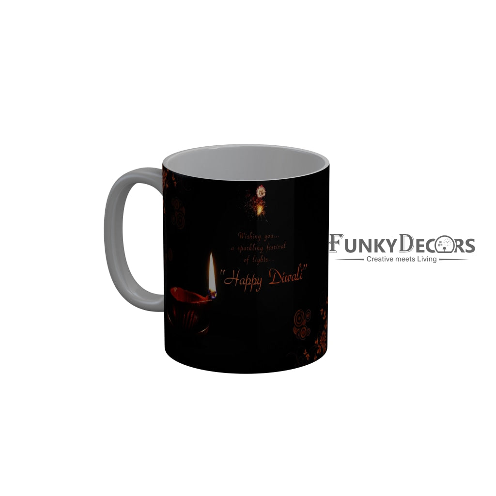 FunkyDecors Wish you a sparkling festival of lights Happy Diwali Ceramic Mug, 350 ML, Multicolor