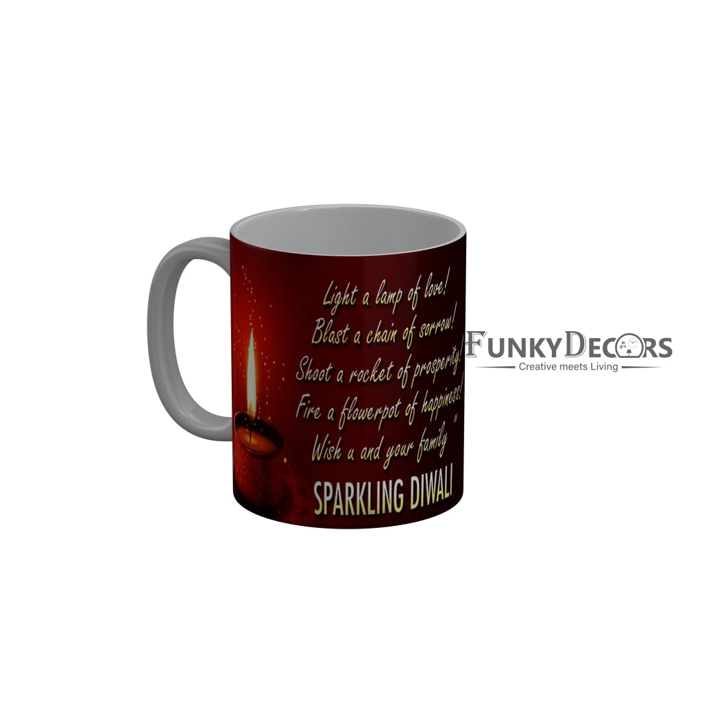 FunkyDecors Wish you and your family sparkling Diwali Ceramic Mug, 350 ML, Multicolor