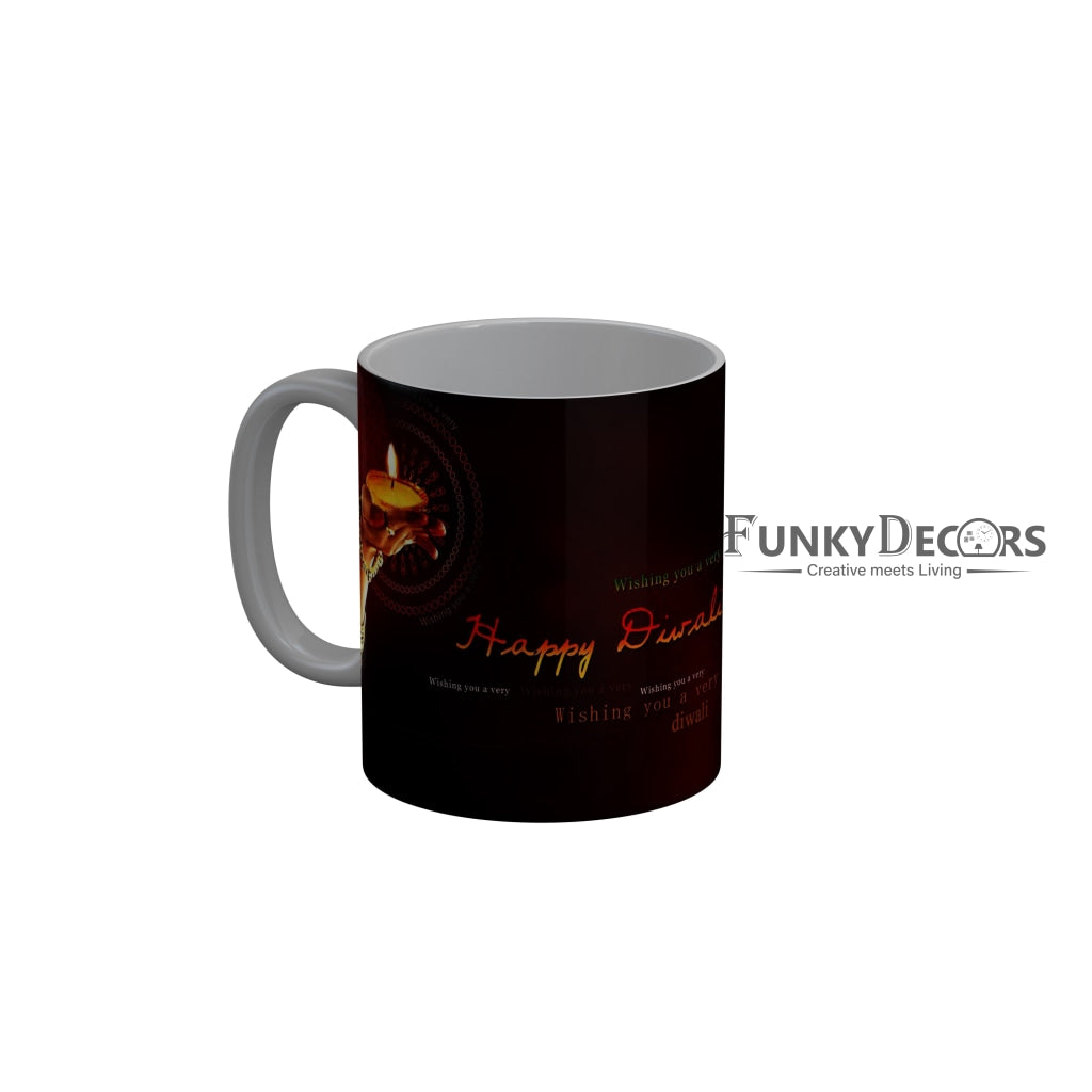 FunkyDecors Wishing you a very Happy Diwali Ceramic Mug, 350 ML, Multicolor