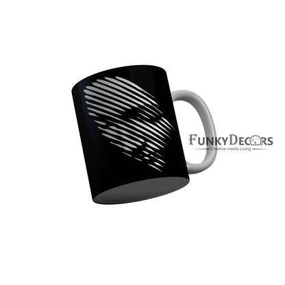 FunkyDecors Women Face Black Ceramic Coffee Mug, 350 ml