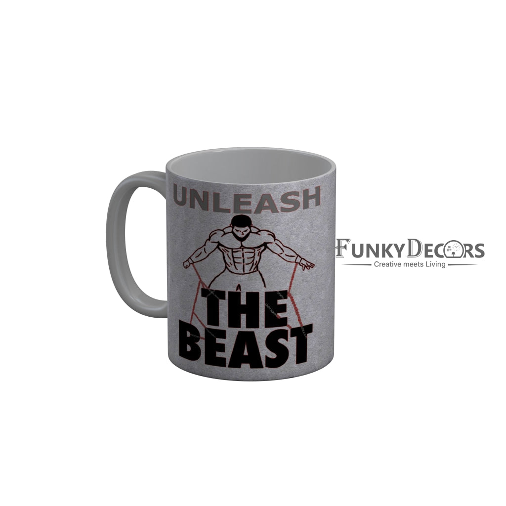 FunkyDecorsUnleash The Beast Grey Quotes Ceramic Coffee Mug, 350 ml