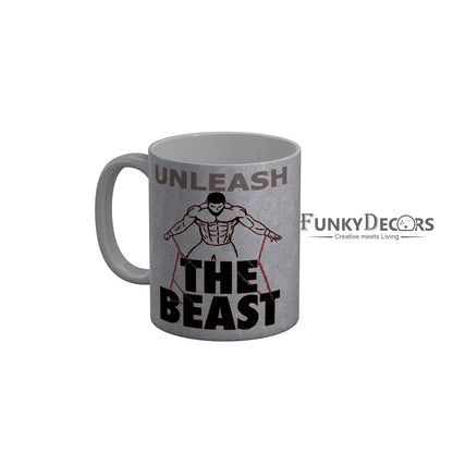 FunkyDecorsUnleash The Beast Grey Quotes Ceramic Coffee Mug, 350 ml