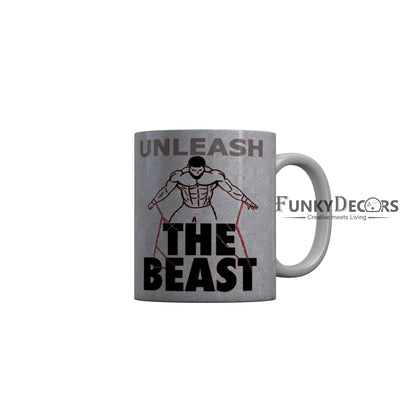 FunkyDecorsUnleash The Beast Grey Quotes Ceramic Coffee Mug, 350 ml