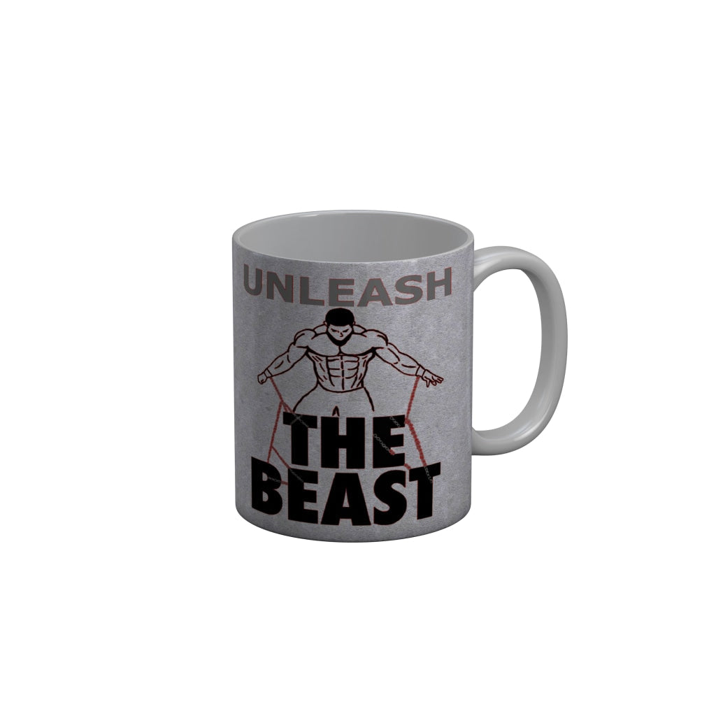 FunkyDecorsUnleash The Beast Grey Quotes Ceramic Coffee Mug, 350 ml