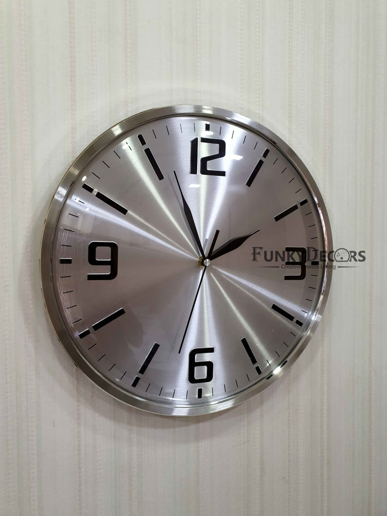 FunkyDecors Big Font Silver Minimal Wall Clock Watch Decor For Home Office And Gifts 34 Cm Tall