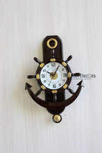 Load image into Gallery viewer, FunkyTradition Decorative Retro Anchor Ship Steering Shape Plastic Pendulum Wall Clock for Home Office Decor and Gifts 50 CM Tall
