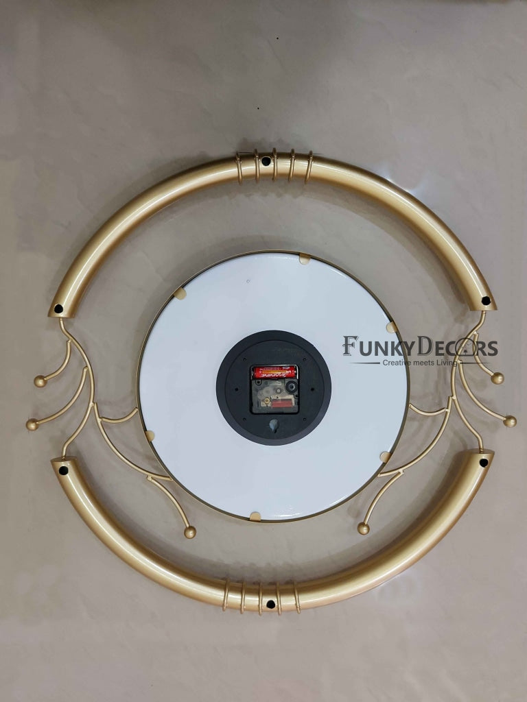 Funkytradition Designer Round Metal Golden White Big Wall Clock 55 Cm Tall Watch Decor For Home And