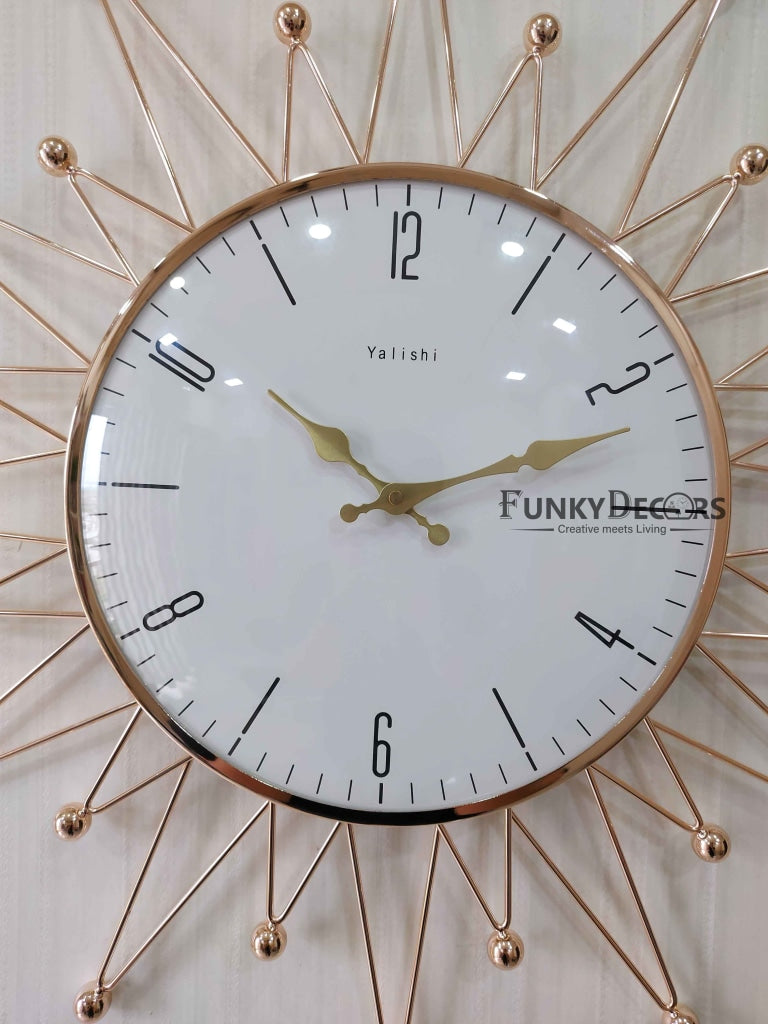 FunkyDecors Designer Star Metal Golden White Big Wall Clock 60 Cm Tall Watch Decor For Home And