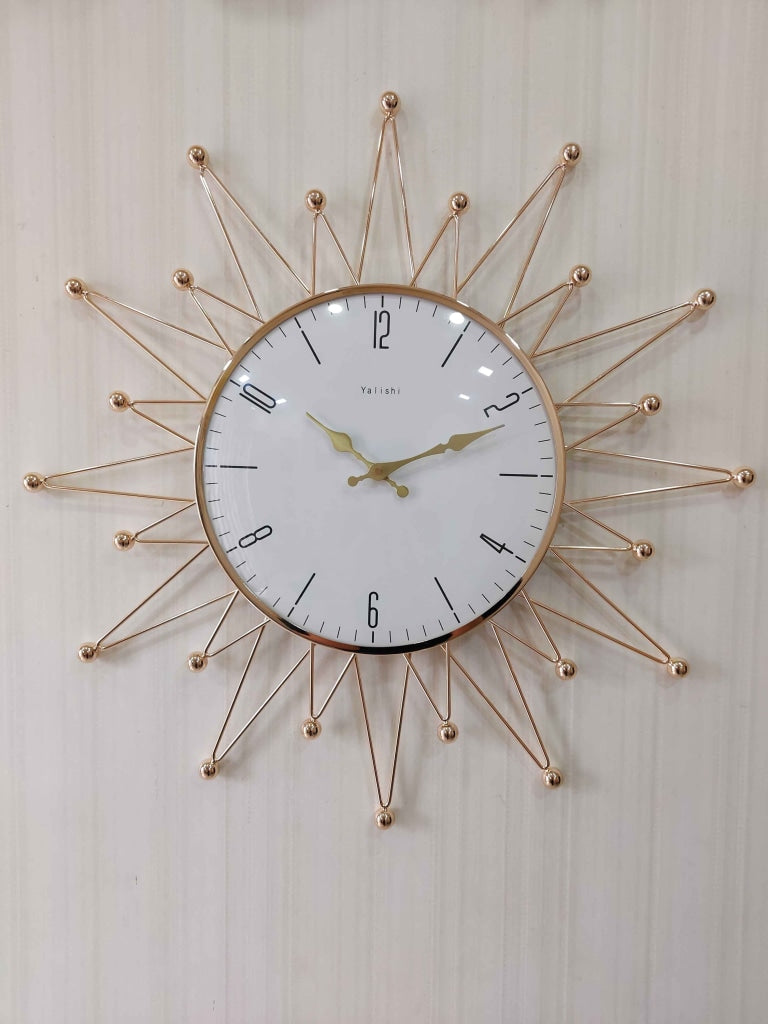 FunkyDecors Designer Star Metal Golden White Big Wall Clock 60 Cm Tall Watch Decor For Home And