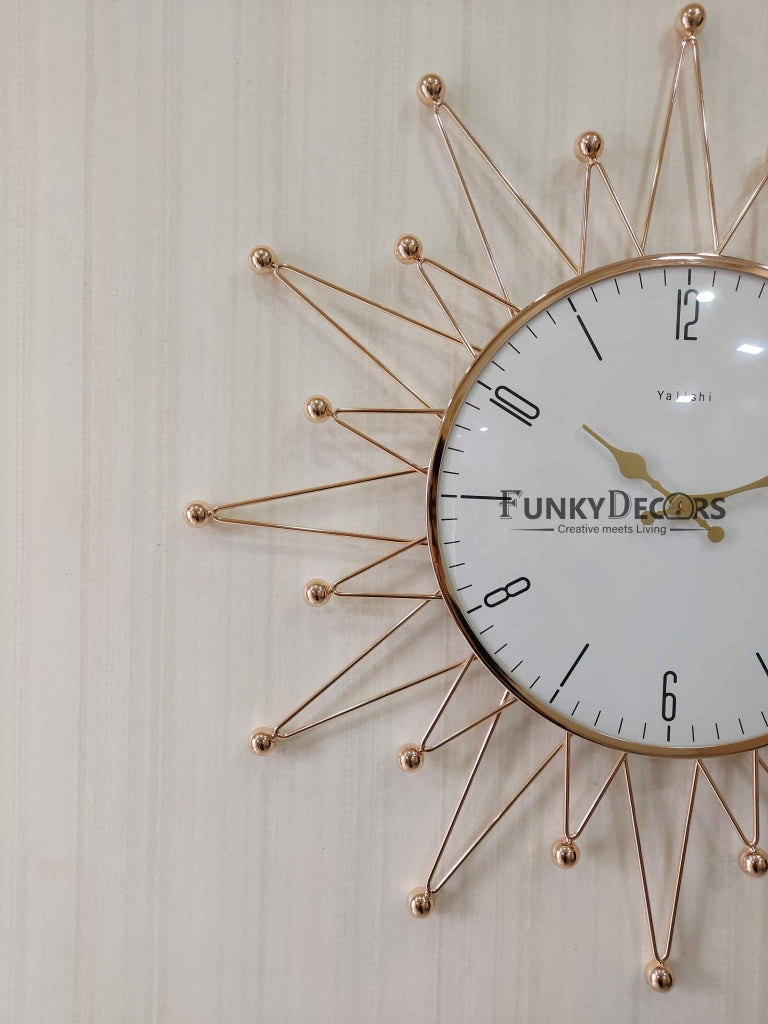 FunkyDecors Designer Star Metal Golden White Big Wall Clock 60 Cm Tall Watch Decor For Home And
