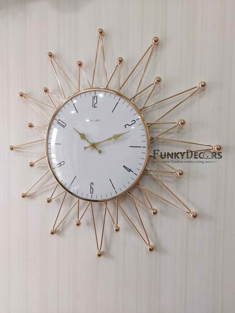 FunkyDecors Designer Star Metal Golden White Big Wall Clock 60 Cm Tall Watch Decor For Home And
