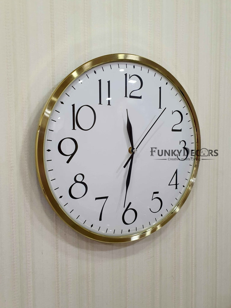 FunkyDecors Golden White Minimal Wall Clock Watch Decor For Home Office And Gifts 35 Cm Tall