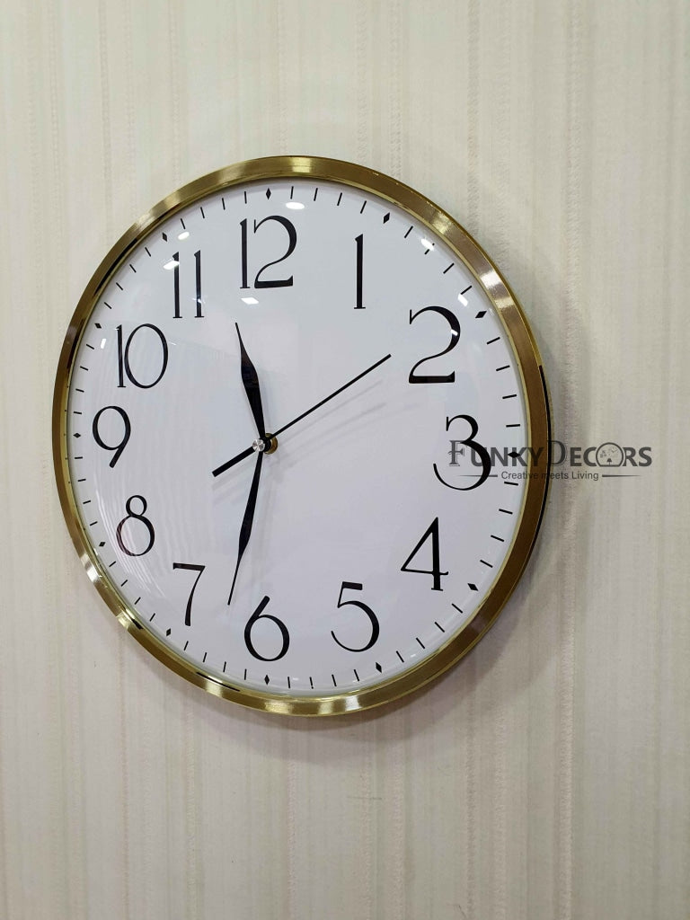 FunkyDecors Golden White Minimal Wall Clock Watch Decor For Home Office And Gifts 35 Cm Tall