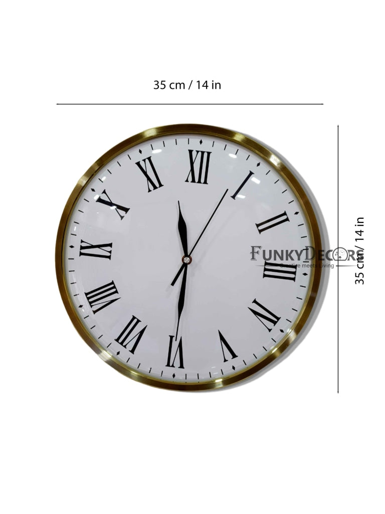 FunkyDecors Golden White Minimal Wall Clock Watch Decor For Home Office And Gifts 35 Cm Tall