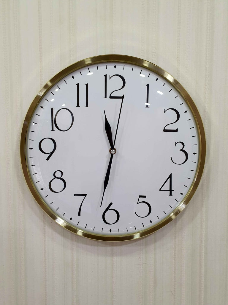 FunkyDecors Golden White Minimal Wall Clock Watch Decor For Home Office And Gifts 35 Cm Tall