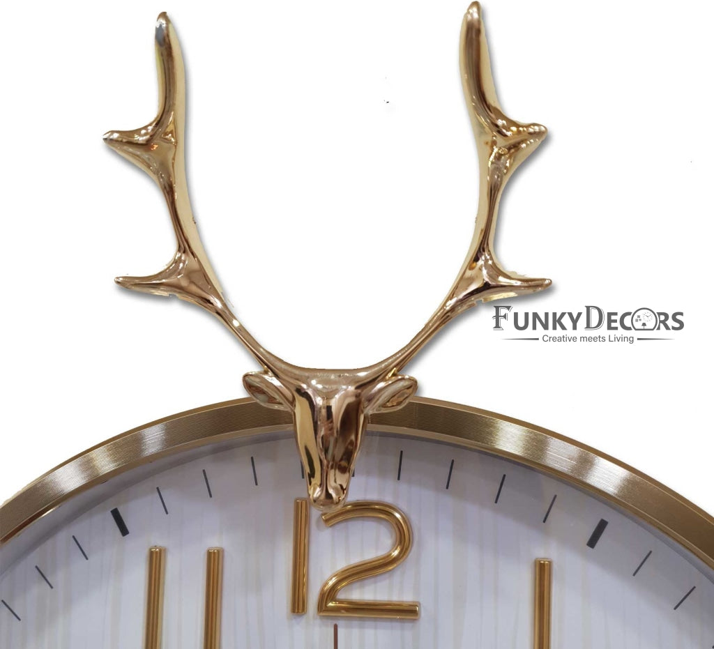 FunkyDecors Golden White Reindeer Wall Clock Watch Decor For Home Office And Gifts 46 Cm Tall