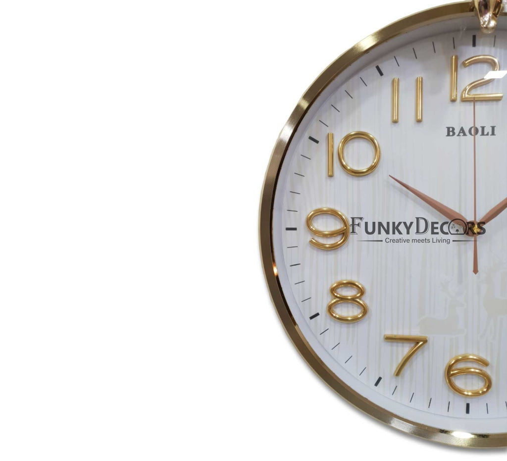 FunkyDecors Golden White Reindeer Wall Clock Watch Decor For Home Office And Gifts 46 Cm Tall