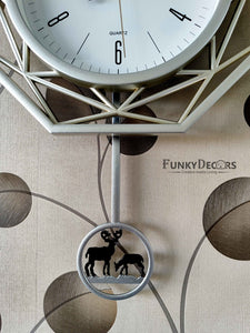 Funkytradition Hexagon Multicolor Reindeer Pendulum Wall Clock Watch Decor For Home Office And Gifts