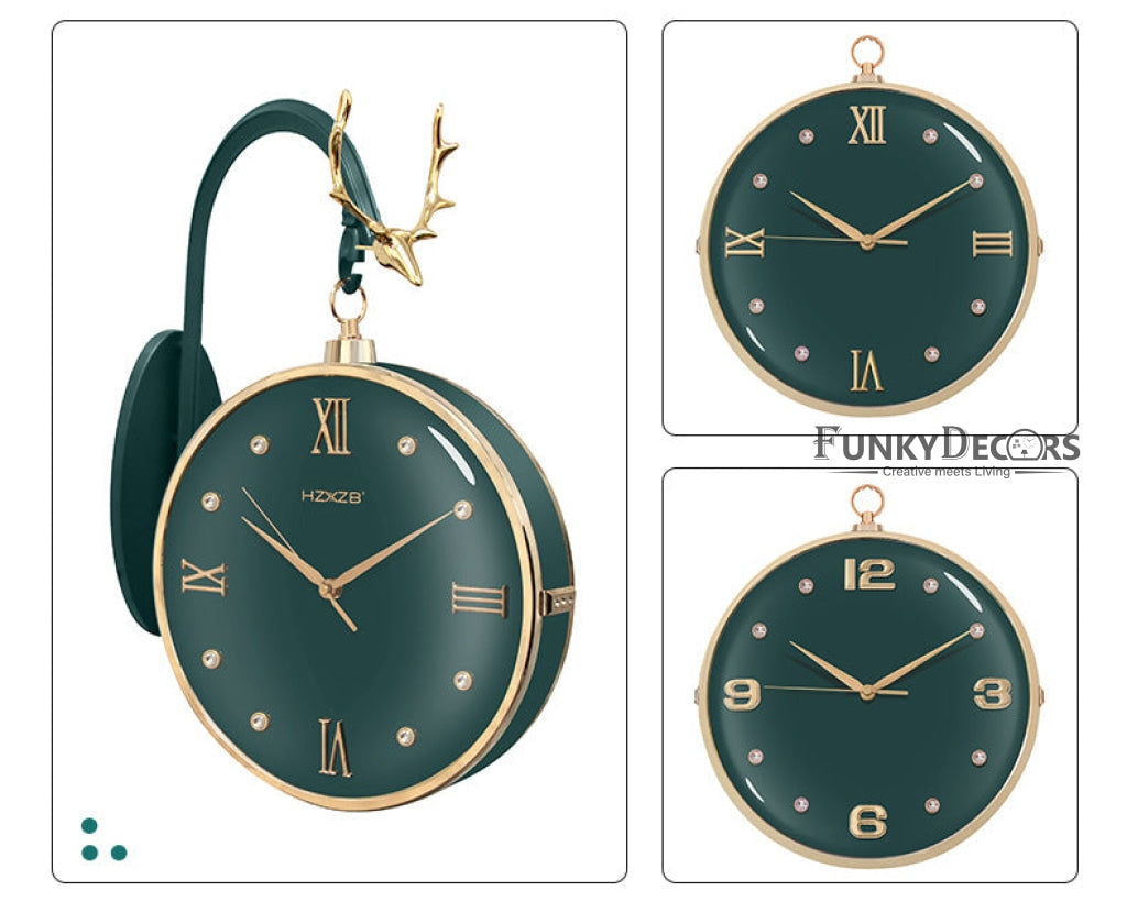 Funkytradition Luxury Look Deer Golden Green Round Wall Hanging Double Sided 2 Faces Retro Station