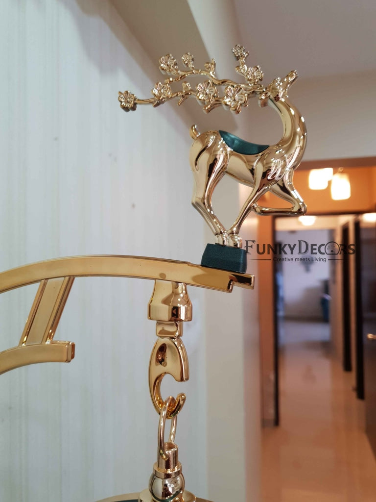 FunkyDecors Luxury Look Deer Golden Green Round Wall Hanging Double Sided 2 Faces Retro Station