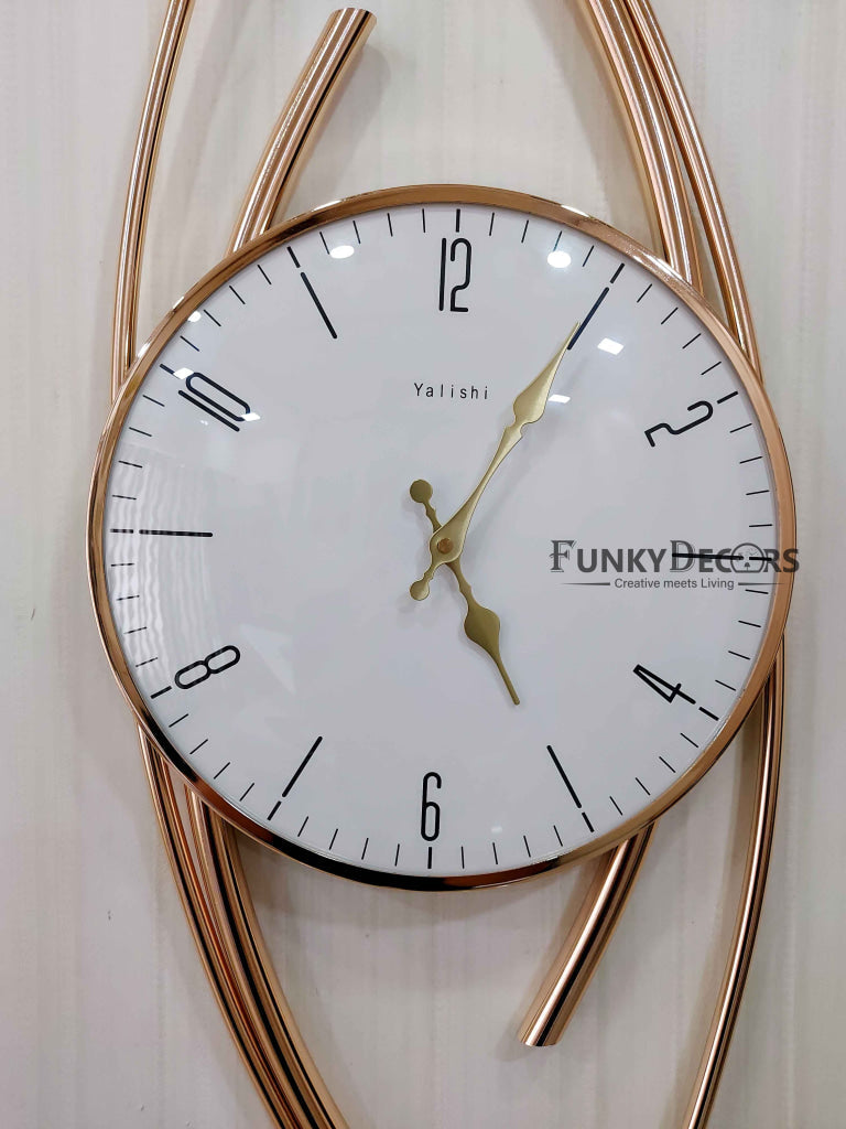 FunkyDecors Minimalistic Metal Golden White Big Wall Clock Watch Decor For Home Office And Gifts