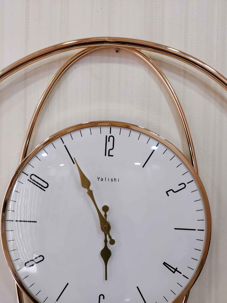 FunkyDecors Minimalistic Round Metal Golden White Big Wall Clock Watch Decor For Home Office And
