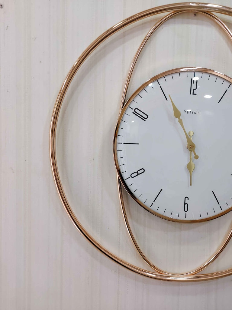 FunkyDecors Minimalistic Round Metal Golden White Big Wall Clock Watch Decor For Home Office And