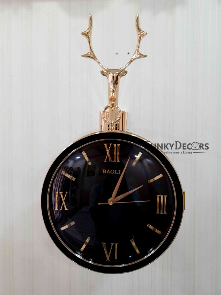 Funkytradition Reindeer Designer Antique-Look Golden Black Round Wall Hanging Double Sided 2 Faces