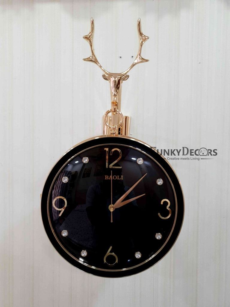 Funkytradition Reindeer Designer Antique-Look Golden Black Round Wall Hanging Double Sided 2 Faces