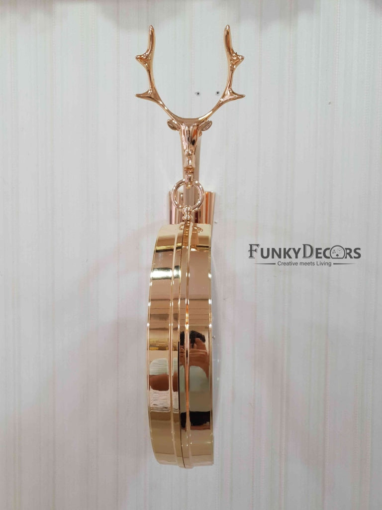 FunkyDecors Reindeer Designer Antique-Look Golden Brown Round Wall Hanging Double Sided 2 Faces