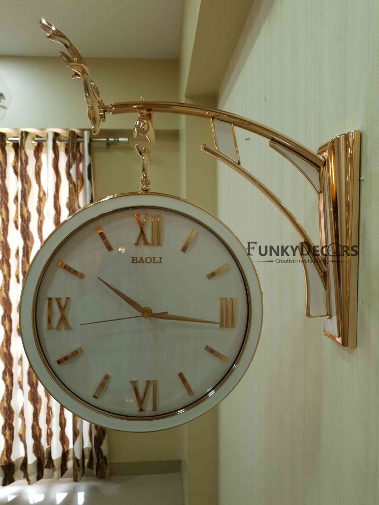 FunkyDecors Reindeer Designer Antique-Look Golden White Round Wall Hanging Double Sided 2 Faces