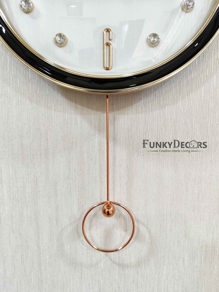 Funkytradition Rose Gold Multicolor Reindeer Pendulum Wall Clock Decor For Home Office And Gifts 60