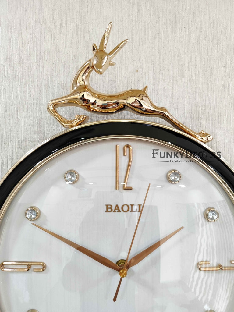 Funkytradition Rose Gold Multicolor Reindeer Pendulum Wall Clock Decor For Home Office And Gifts 60