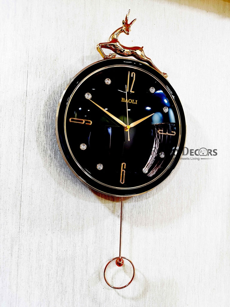 Funkytradition Rose Gold Multicolor Reindeer Pendulum Wall Clock Decor For Home Office And Gifts 60
