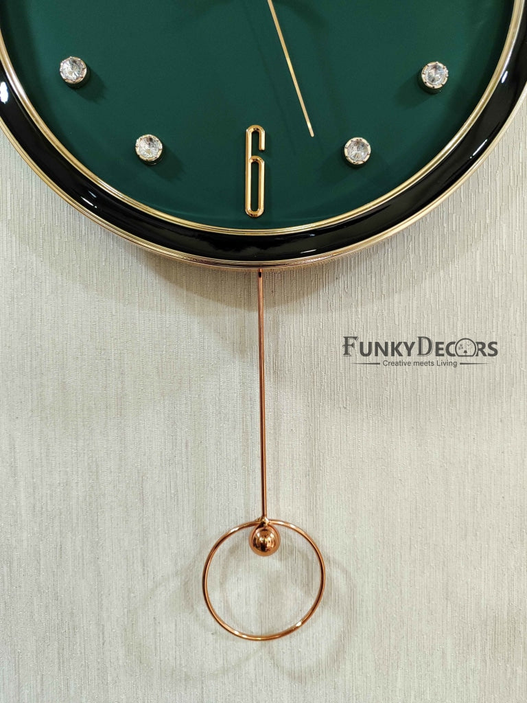 Funkytradition Rose Gold Multicolor Reindeer Pendulum Wall Clock Decor For Home Office And Gifts 60