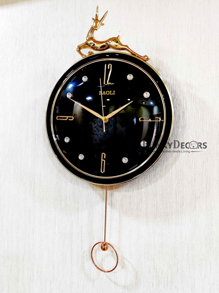Funkytradition Rose Gold Multicolor Reindeer Pendulum Wall Clock Decor For Home Office And Gifts 60